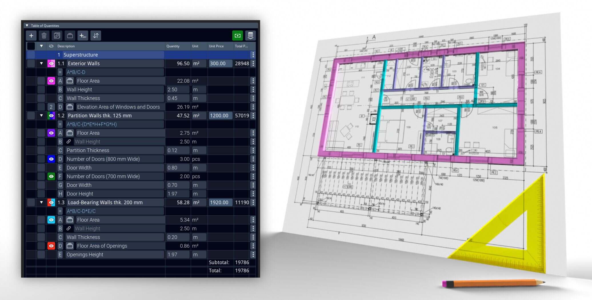 MeasureCAD project and Table of Quantities